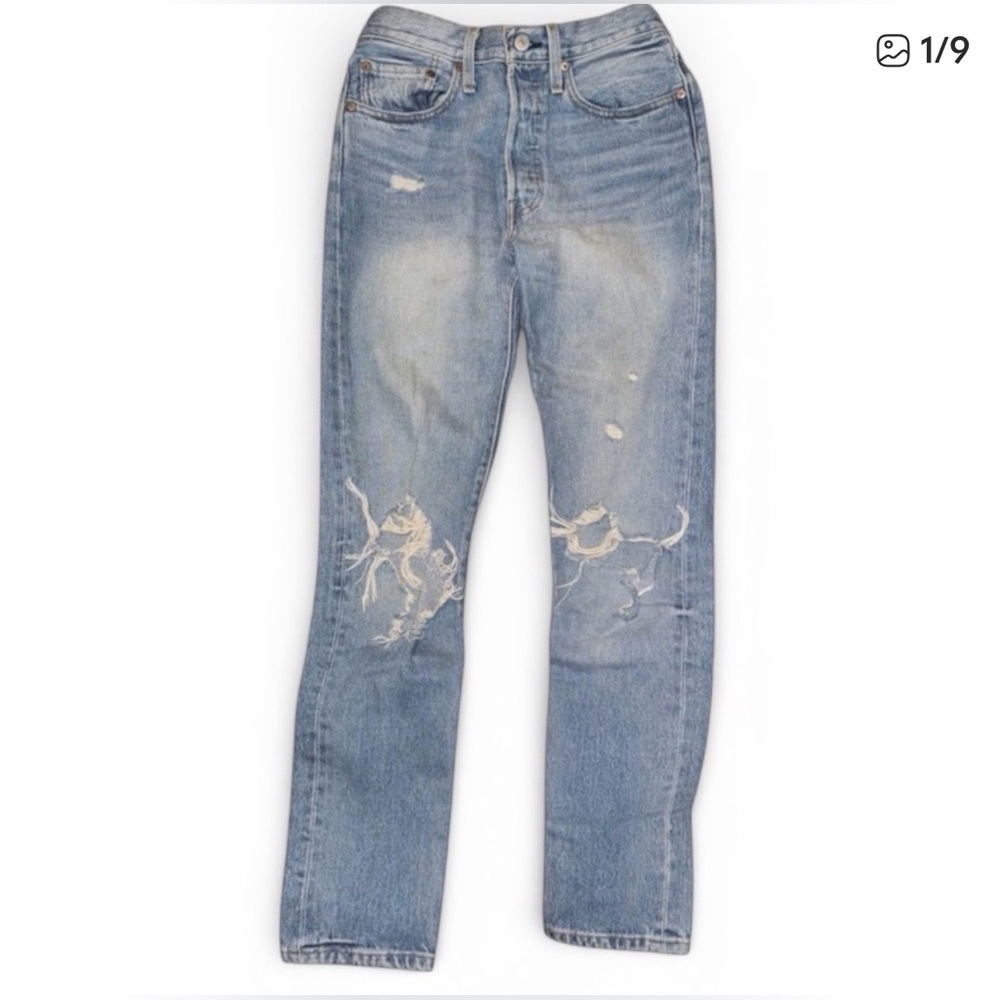 Levi's 501 x Revolve Distressed High Rise Jeans in Blue Jean Size 26 GUC